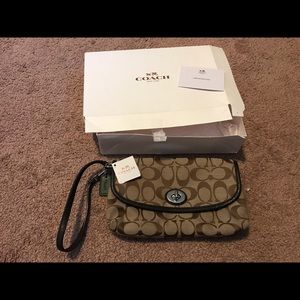 NEW Coach khaki large wristlet!